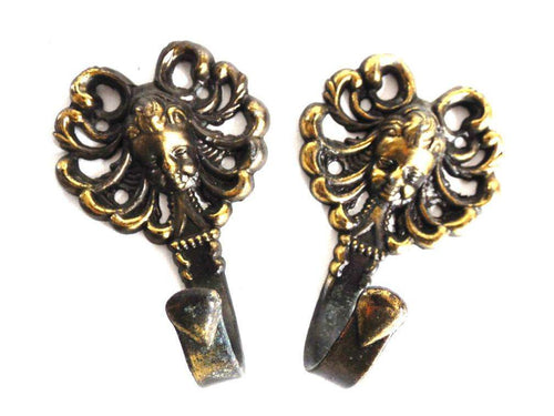 UpperDutch:Home and Decor,Set of 2 Brass plated Ornate Coat hook - Towel hook - Kitchen hook - Angel.