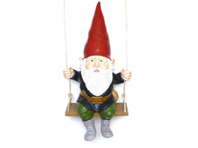 UpperDutch:Gnomes,33" Gnome on Swing. Rien Poortvliet, David the Gnome, Garden Gnome, Garden forest gnome restaurant store decor, David el Gnomo.