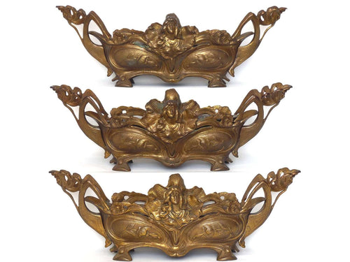 UpperDutch:Planter,Jardiniere Art Nouveau Planters. Set of 3 Antique Brass Jardinieres. Jugendstil home decor, antique brass planter, jardiniere.