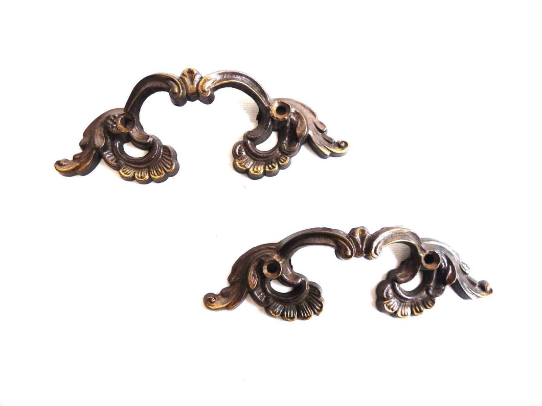 UpperDutch:Hooks and Hardware,Vintage Brass Drawer Handle / Small Ornate Drawer Pull, Door Handle