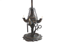 UpperDutch:Home and Decor,Brass Whale oil Lamp, 4 Wick Oil Lamp with Tools. Anique four spout oil lamp brass with patina. Old metal betty lamp lantern.