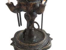 UpperDutch:Home and Decor,Brass Whale oil Lamp, 4 Wick Oil Lamp with Tools. Anique four spout oil lamp brass with patina. Old metal betty lamp lantern.