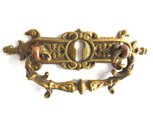 UpperDutch:Hooks and Hardware,Brass Ornate Drawer Handle, Authentic Antique Drawer Handle, Drop pull. Metal decorated art nouveau hardware. Keyhole Cover