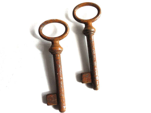 UpperDutch:Hooks and Hardware,Set of 2 Antique Skeleton Keys. Beautiful antique metal keys, skeleton keys,shabby, rusty, rustic.
