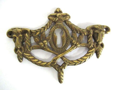 UpperDutch:Keyhole cover,1 (ONE) Antique Rams Head Keyhole cover, Antique brass escutcheon, keyhole frame, plate, goat, ram.