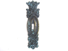 UpperDutch:Keyhole cover,1 (ONE) Antique shabby ornate brass keyhole cover, plate. Ornamental escutcheon, cabinet hardware, furniture applique.