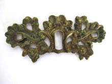 UpperDutch:,Antique Brass Keyhole cover, escutcheon. Shabby / distressed keyhole frame plate, floral. Furniture hardware.