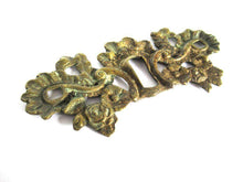 UpperDutch:,Antique Brass Keyhole cover, escutcheon. Shabby / distressed keyhole frame plate, floral. Furniture hardware.