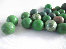 UpperDutch:Marbles,Green Marbles, Set of 30 green Antique Clay Marbles.