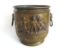 UpperDutch:Planter,Antique Brass Victorian Planter with Putti Angels cherubs Lion Handles, Brass Planter, Copper Pot, Antique Copper Planter