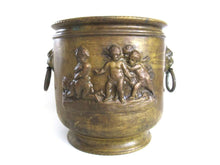 UpperDutch:Planter,Antique Brass Victorian Planter with Putti Angels cherubs Lion Handles, Brass Planter, Copper Pot, Antique Copper Planter