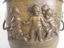 UpperDutch:Planter,Antique Brass Victorian Planter with Putti Angels cherubs Lion Handles, Brass Planter, Copper Pot, Antique Copper Planter