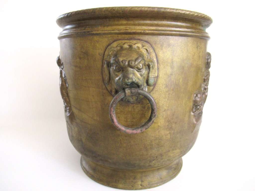 Antique Brass Victorian Planter with Putti Angels cherubs Lion