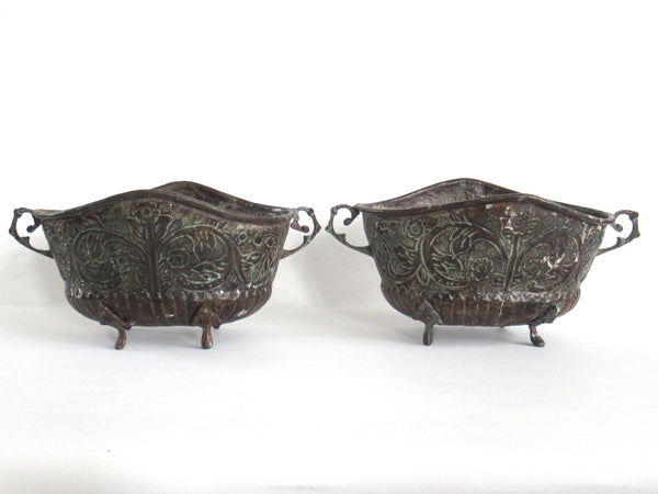 UpperDutch:Planter,Set of 2 Antique Copper Ornate planters, Copper Pot, flower pot.