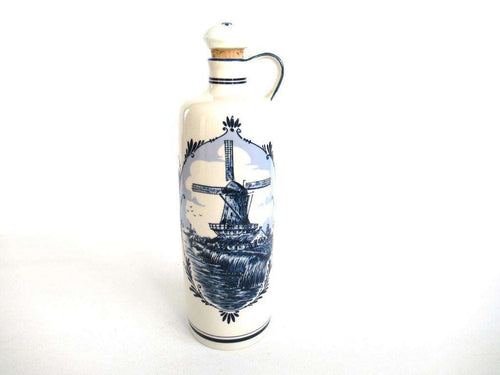 UpperDutch:Pottery,Blue Delft's made for Bols Distilleries Holland, Ceramic Bottle, Windmill.