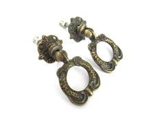 UpperDutch:Pull,1 (ONE) Antique Solid Brass Drawer Pull / Drop Ring Drawer Handle Made in Italy, Brev.