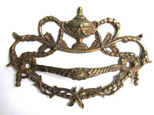 UpperDutch:,An Antique Brass Drawer Handle. Detailed Furniture Applique with Pull. Empire embellishment. 19th century restoration hardware