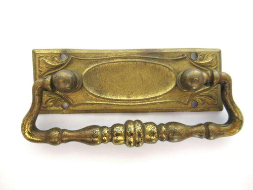 UpperDutch:Pull,Authentic Brass Antique Drawer Handle, Old Plate, Escutcheon, Drop pull.