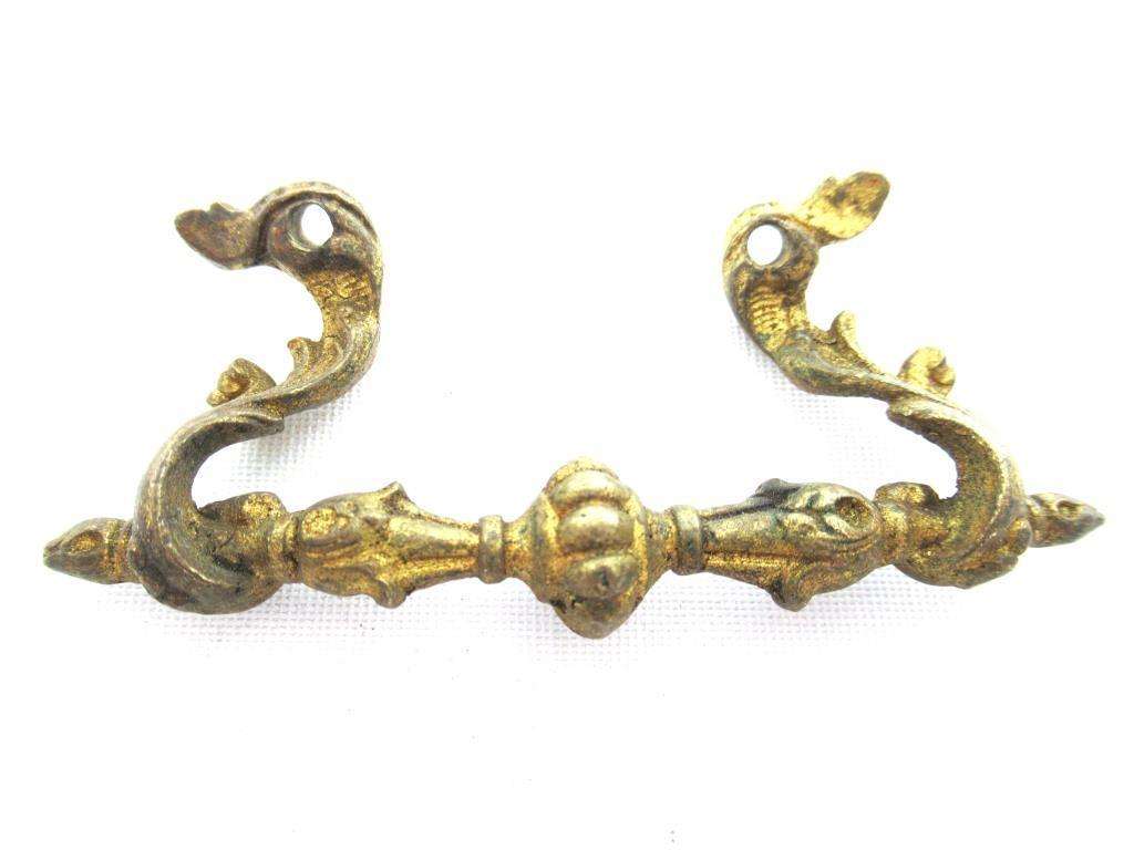 Brass Ornate Authentic Antique Drawer Handle, Drop pull. Decorated art UpperDutch Brass Ornate Authentic Antique Drawer Handle, Drop pull. Decorated art UpperDutch