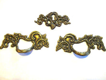 UpperDutch:Pull,****RESERVED**** Set of 2 Solid Brass Handles / Antique Ornate Flower Drawer Pull and 1 Keyhole Cover.