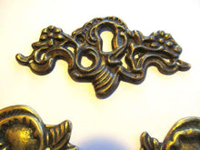 UpperDutch:Pull,****RESERVED**** Set of 2 Solid Brass Handles / Antique Ornate Flower Drawer Pull and 1 Keyhole Cover.
