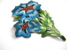 UpperDutch:,An Antique blue Silk Flower Applique, Vintage Floral Patch, Embroidery Sewing Supply.