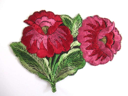 UpperDutch:,An Antique red pink Silk Flower Applique, Vintage Floral Patch, Embroidery Sewing Supply.