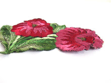 UpperDutch:,An Antique red pink Silk Flower Applique, Vintage Floral Patch, Embroidery Sewing Supply.