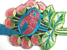 UpperDutch:,Antique 1930's Silk Blue Pink Bird Applique Vintage Patch Sewing Supply Crazy Quilt.