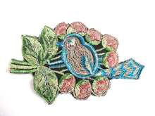 UpperDutch:,Antique 1930's Silk Blue Pink Bird Applique Vintage Patch Sewing Supply Crazy Quilt.
