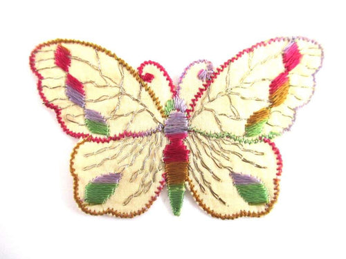 UpperDutch:,Antique 1930's Silk on Cotton Butterfly Applique Sewing Supply Embroidery Crazy Quilt Vintage Patch.