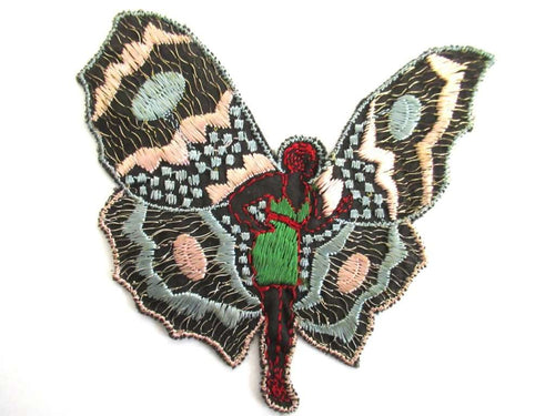 UpperDutch:,Antique Fairy Applique, butterfly applique, 1930s embroidered applique. Vintage patch, sewing supply, crazy quilt, antique.