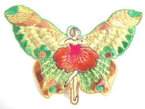 UpperDutch:,Antique Silk Fairy Applique 1930s Embroidery Vintage Butterfly Patch Sewing supply Crazy Quilt