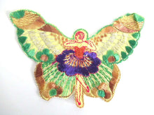UpperDutch:,Antique Silk Fairy Applique 1930s Embroidery. Vintage Butterfly Patch Sewing supply Crazy Quilt