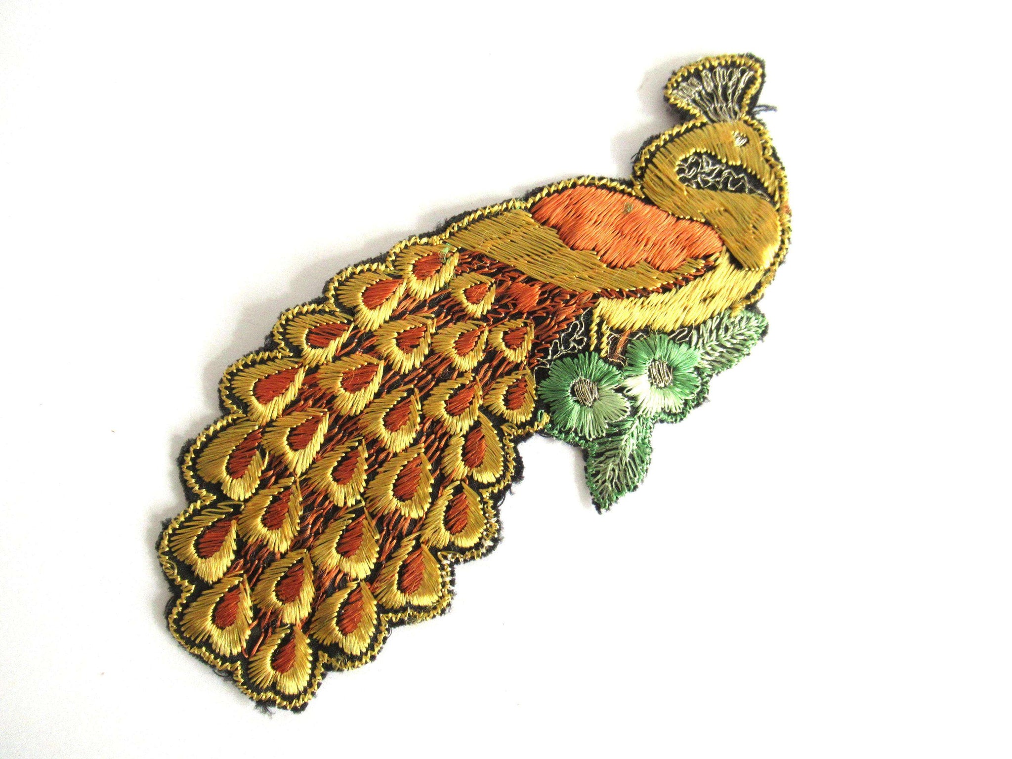 Peacock Applique 1930s Antique Embroidered Peacock applique, patch. Vi