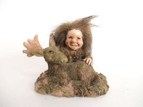 UpperDutch:,Vintage Troll with deer. (Goblin, Gremlin, Hob, Imp, Gnome, Hobgoblin, Elf, Pixy)
