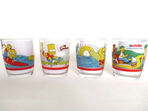 UpperDutch:,The Simpsons Set of 4 Ferrero Nutella Drinking Glasses, Bart, Lisa and Homer Simpson.