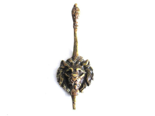 UpperDutch:,1 (ONE) Antique Solid Brass Lion Head Coat hook - Wall hook, Made in England.