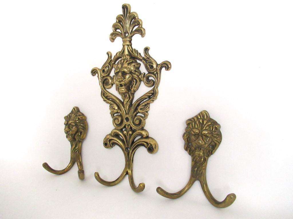 Antique Brass Lion Head Coat hooks, Set of 3 Wall hooks. – UpperDutch