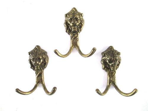 UpperDutch:,Lion Wall hooks, Set of 3 Lion Head Coat hook, Wall hooks, Solid Brass.