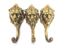UpperDutch:Wall hook,Set 3 pcs Brass Lion Head Coat hook - Wall hooks, Solid Brass hooks, Kitchen / Towel hooks.