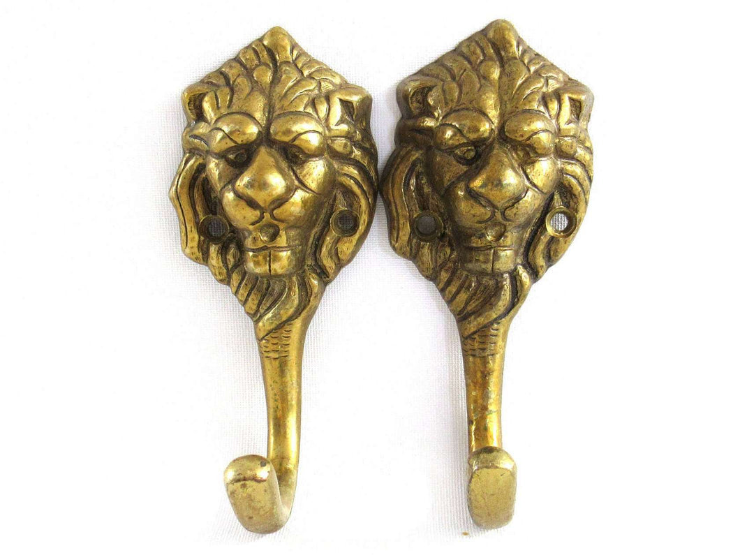 Antique Brass Lion Head Coat hooks, Set of 3 Wall hooks. – UpperDutch