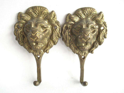 UpperDutch:Wall hook,Set of 2 brass Lion Head Coat hooks.