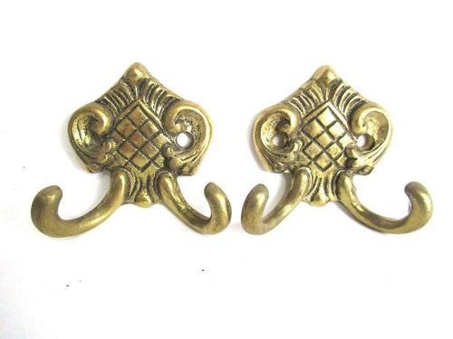 UpperDutch:,Set of 2 Small Wall hooks, Antique Coat hooks, Towel hook, Kitchen hook, Solid brass.