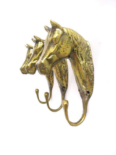 UpperDutch:Wall hook,Set of 3 pcs Solid Brass Horse Head Wall hooks, Coat hooks, Hanger, horse head.
