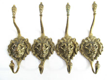 UpperDutch:Wall hook,Set of 4 Antique Brass Lion Head Coat hooks - Wall hook, Made in England - Antique Lion Coat Hook - Solid Brass.