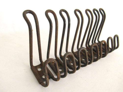 UpperDutch:Wall hook,Set of 7 Wire Coat Hooks, Rusty Chipped Wall hook, Shabby Wall hook, Chipped paint Coat hook.