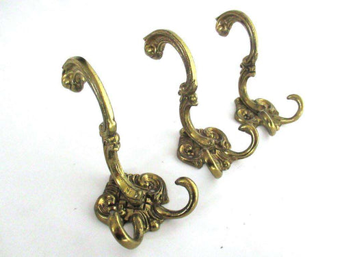 UpperDutch:Wall hook,Wall hooks, Set of 3 Solid Brass Ornate Victorian style hooks.